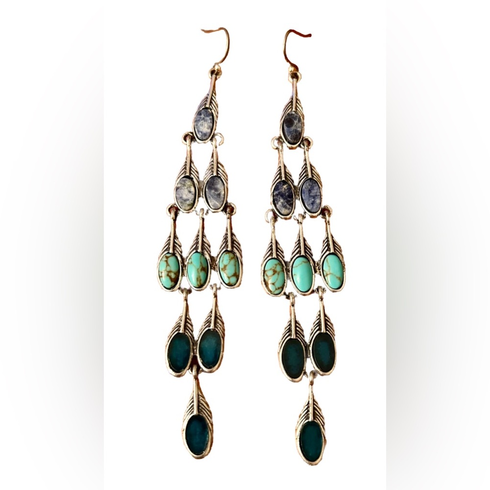 LUCKY BRAND Silvertone Feather Chandelier Earrings